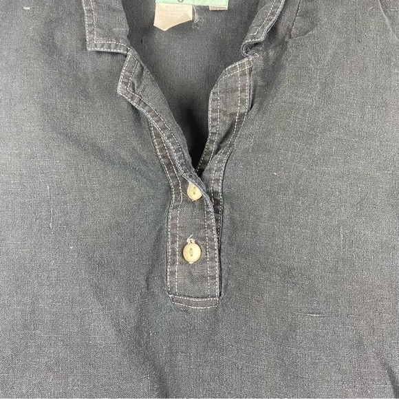 Black Collar and Button Linen Sleeveless Dress, Size Medium - Picture 3 of 9